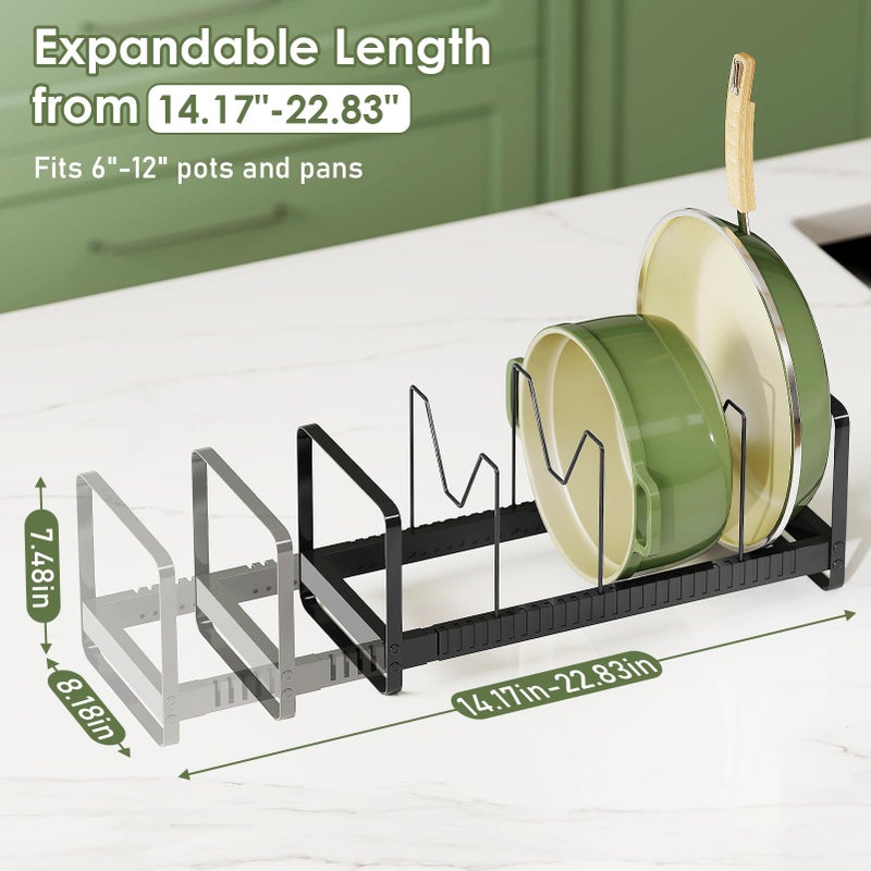 MUDEELA Pot Rack Pan Organizer inside Cabinet - Expandable Pot Lid Organizer for Cabinet with 12 Adjustable Dividers, Cutting Board Organizer Holder Baking Rack Kitchen Cabinet Storage Organization - Image 2